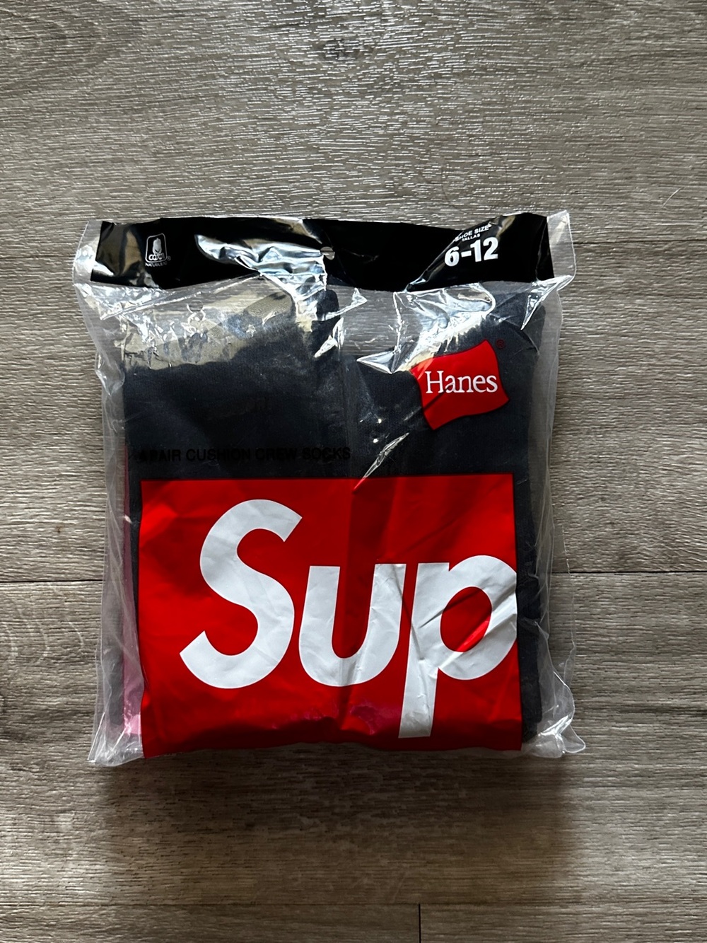 Supreme x Hanes Black Crew Socks with Red Logo